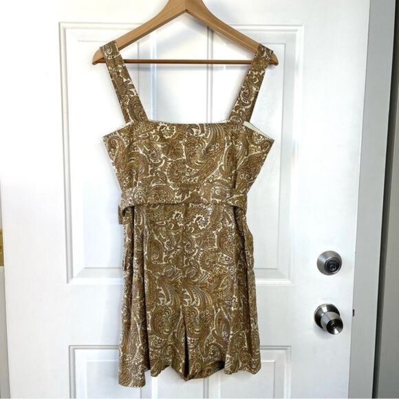 Revolve NEW House Of Harlow 1960 Mustard and Brown Paisley Belted Romper Size 6 - Picture 4 of 8